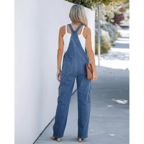 imageluvamia Cargo Jean Overalls for Women Wide Leg Bib Utility Stretchy Denim Jumpsuit Overall Loose 90s TrendyClassic Blue