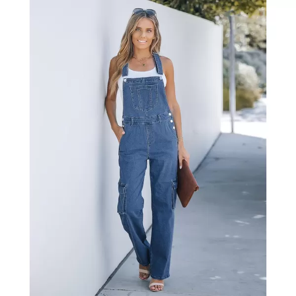 imageluvamia Cargo Jean Overalls for Women Wide Leg Bib Utility Stretchy Denim Jumpsuit Overall Loose 90s TrendyClassic Blue