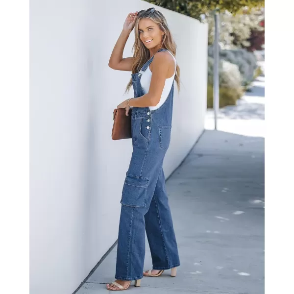 imageluvamia Cargo Jean Overalls for Women Wide Leg Bib Utility Stretchy Denim Jumpsuit Overall Loose 90s TrendyClassic Blue