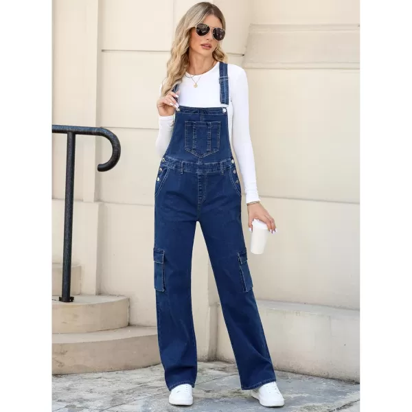 imageluvamia Cargo Jean Overalls for Women Wide Leg Bib Utility Stretchy Denim Jumpsuit Overall Loose 90s TrendyDark Blue