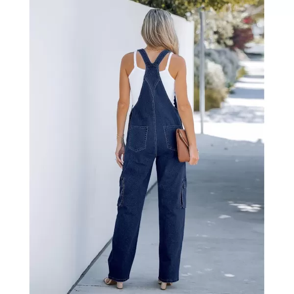 imageluvamia Cargo Jean Overalls for Women Wide Leg Bib Utility Stretchy Denim Jumpsuit Overall Loose 90s TrendyDark Blue