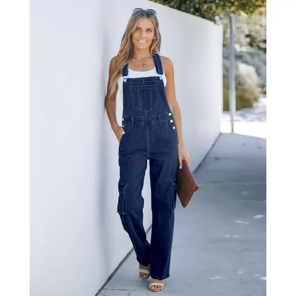 imageluvamia Cargo Jean Overalls for Women Wide Leg Bib Utility Stretchy Denim Jumpsuit Overall Loose 90s TrendyDark Blue