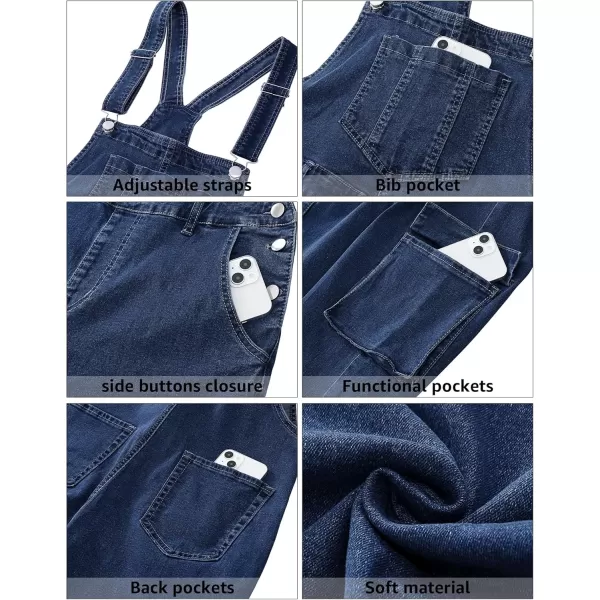 imageluvamia Cargo Jean Overalls for Women Wide Leg Bib Utility Stretchy Denim Jumpsuit Overall Loose 90s TrendyDark Blue