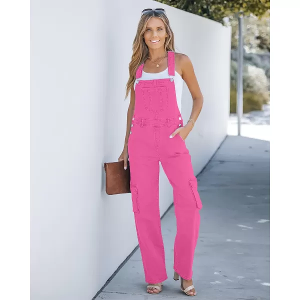 imageluvamia Cargo Jean Overalls for Women Wide Leg Bib Utility Stretchy Denim Jumpsuit Overall Loose 90s TrendyHot Pink