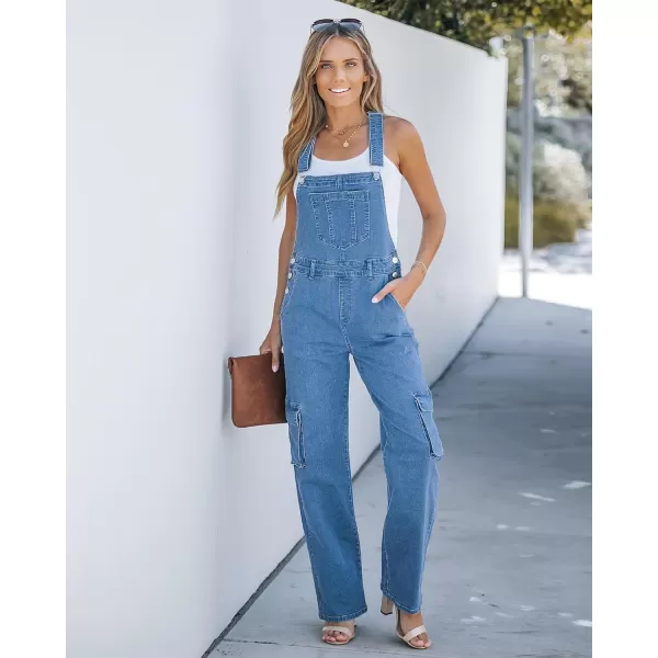 imageluvamia Cargo Jean Overalls for Women Wide Leg Bib Utility Stretchy Denim Jumpsuit Overall Loose 90s TrendyMedium Blue