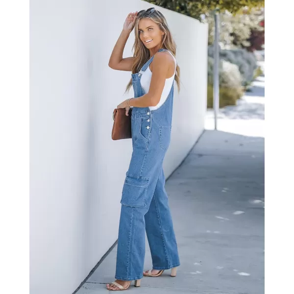 imageluvamia Cargo Jean Overalls for Women Wide Leg Bib Utility Stretchy Denim Jumpsuit Overall Loose 90s TrendyMedium Blue