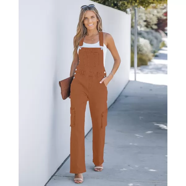 imageluvamia Cargo Jean Overalls for Women Wide Leg Bib Utility Stretchy Denim Jumpsuit Overall Loose 90s TrendyRust