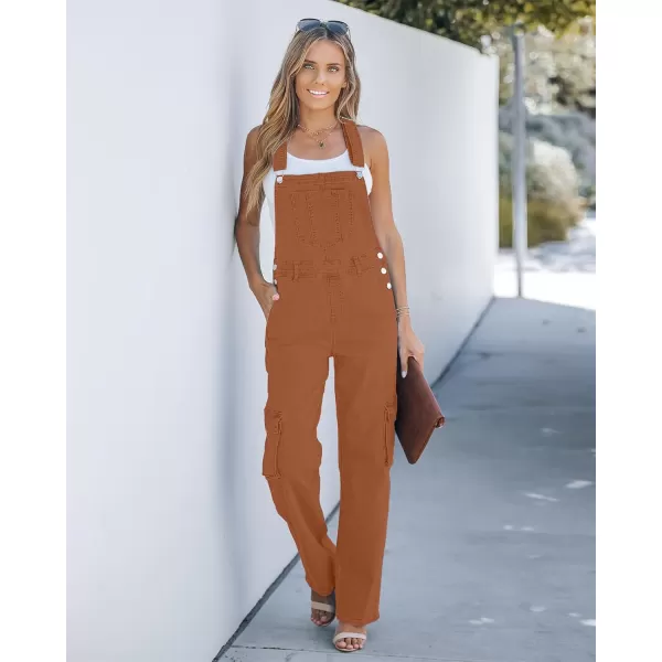 imageluvamia Cargo Jean Overalls for Women Wide Leg Bib Utility Stretchy Denim Jumpsuit Overall Loose 90s TrendyRust