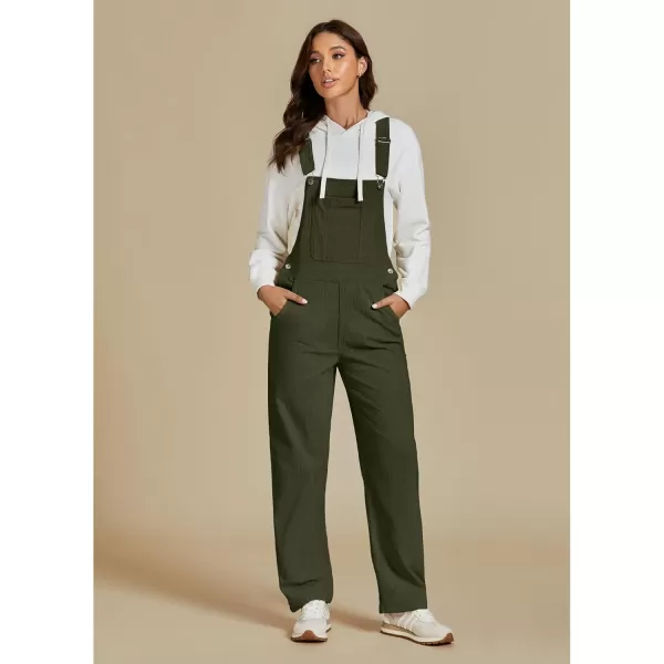 imageluvamia Corduroy Overalls for Women Bib Straight Leg Baggy Carpenter Adjustable Strap Fall Jumpsuit Overalls with PocketArmy Green