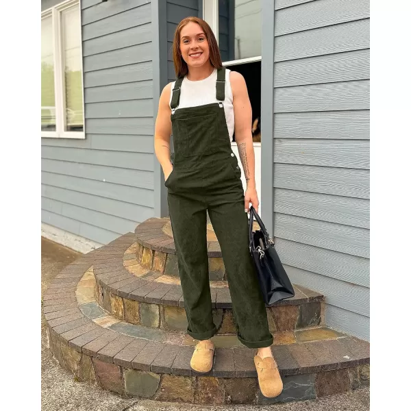 imageluvamia Corduroy Overalls for Women Bib Straight Leg Baggy Carpenter Adjustable Strap Fall Jumpsuit Overalls with PocketArmy Green