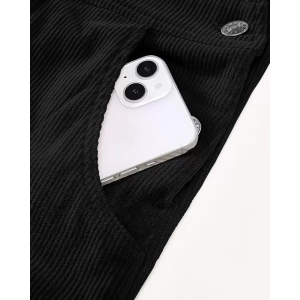 imageluvamia Corduroy Overalls for Women Bib Straight Leg Baggy Carpenter Adjustable Strap Fall Jumpsuit Overalls with PocketBlack