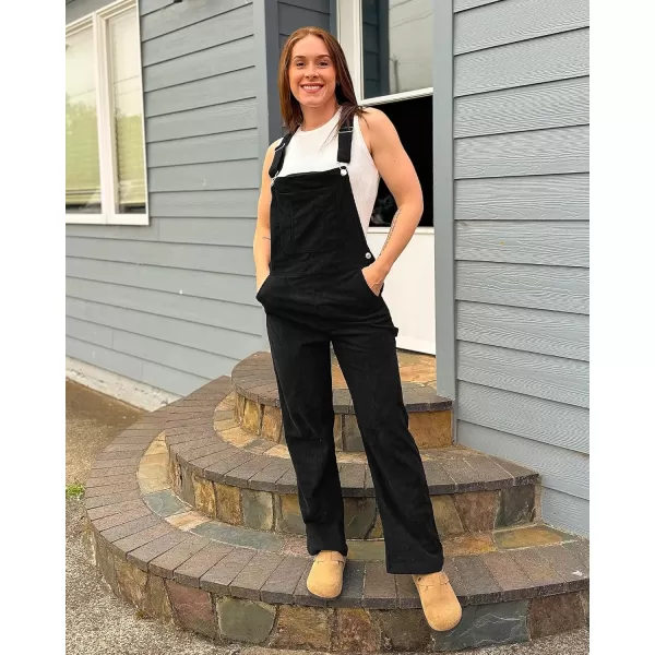 imageluvamia Corduroy Overalls for Women Bib Straight Leg Baggy Carpenter Adjustable Strap Fall Jumpsuit Overalls with PocketBlack