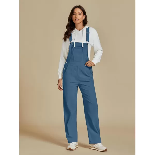 imageluvamia Corduroy Overalls for Women Bib Straight Leg Baggy Carpenter Adjustable Strap Fall Jumpsuit Overalls with PocketMoroccan Blue