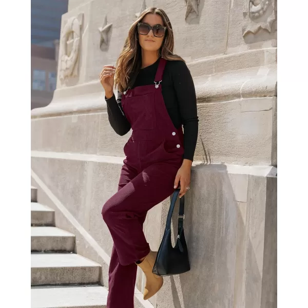 imageluvamia Corduroy Overalls for Women Bib Straight Leg Baggy Carpenter Adjustable Strap Fall Jumpsuit Overalls with PocketTawny Port