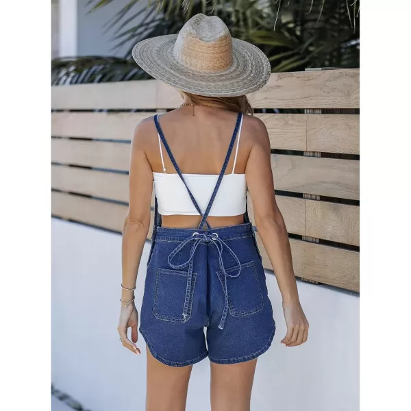 imageluvamia Denim Overall Shorts for Women Loose Fit Baggy Adjustable Tie Back Bib Jean Overalls Casual Curve Hem ShortallsClassic Blue