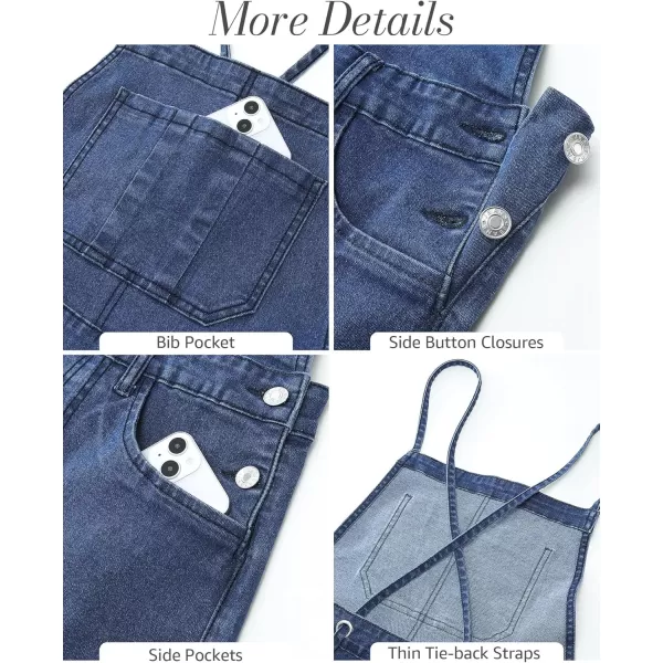 imageluvamia Denim Overall Shorts for Women Loose Fit Baggy Adjustable Tie Back Bib Jean Overalls Casual Curve Hem ShortallsClassic Blue