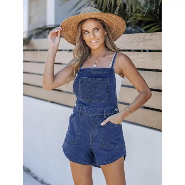 imageluvamia Denim Overall Shorts for Women Loose Fit Baggy Adjustable Tie Back Bib Jean Overalls Casual Curve Hem ShortallsClassic Blue