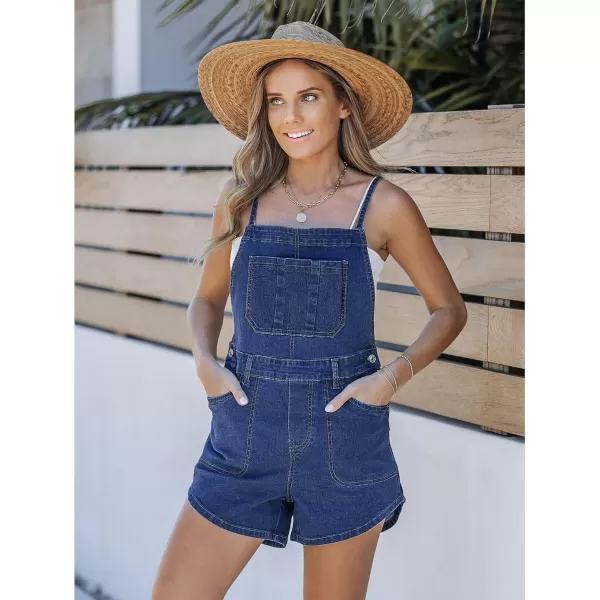 imageluvamia Denim Overall Shorts for Women Loose Fit Baggy Adjustable Tie Back Bib Jean Overalls Casual Curve Hem ShortallsClassic Blue