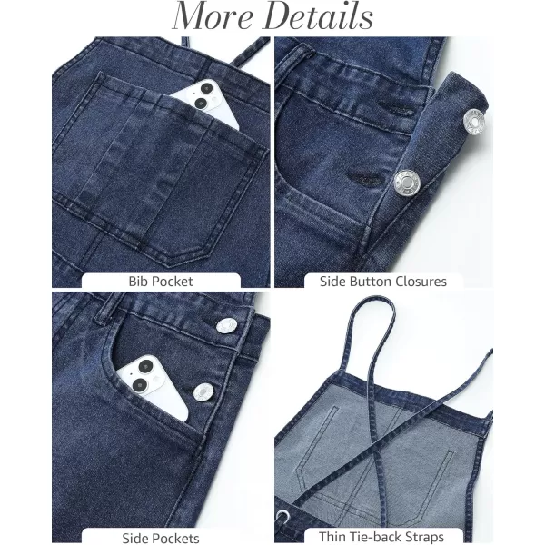 imageluvamia Denim Overall Shorts for Women Loose Fit Baggy Adjustable Tie Back Bib Jean Overalls Casual Curve Hem ShortallsDarkness Blue