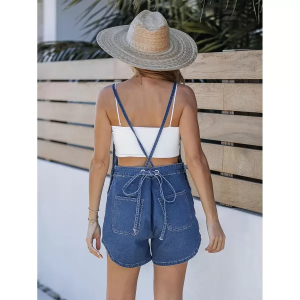 imageluvamia Denim Overall Shorts for Women Loose Fit Baggy Adjustable Tie Back Bib Jean Overalls Casual Curve Hem ShortallsMedium Blue