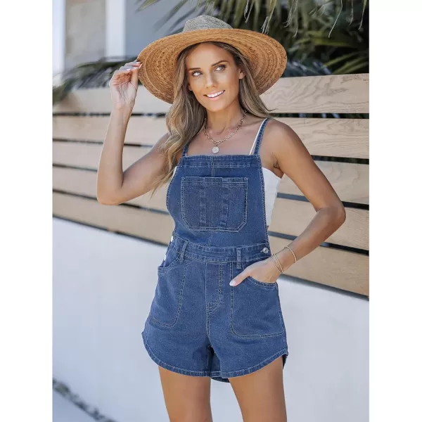 imageluvamia Denim Overall Shorts for Women Loose Fit Baggy Adjustable Tie Back Bib Jean Overalls Casual Curve Hem ShortallsMedium Blue