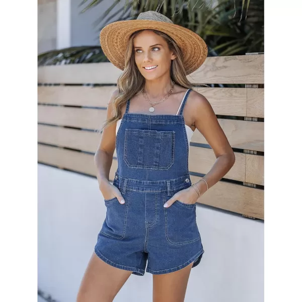 imageluvamia Denim Overall Shorts for Women Loose Fit Baggy Adjustable Tie Back Bib Jean Overalls Casual Curve Hem ShortallsMedium Blue