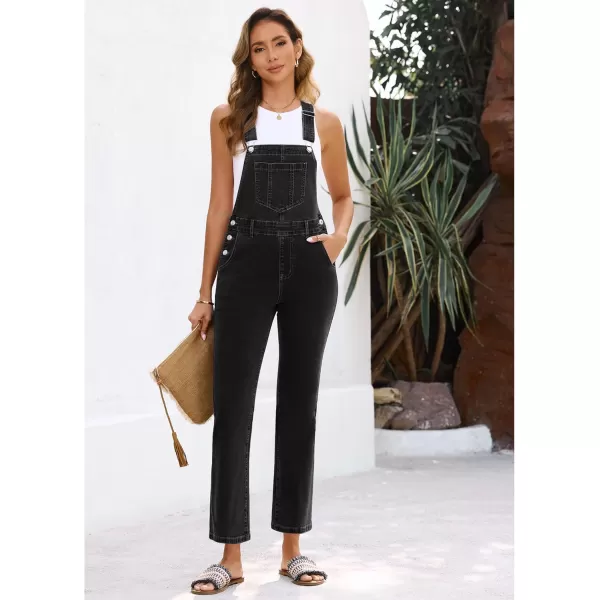 imageluvamia Jean Overalls for Women Fashion Bootcut Stretchy Denim Jumpsuit Casual Adjustable Straps Bib Overalls DungareesWashed Black