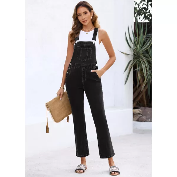 imageluvamia Jean Overalls for Women Fashion Bootcut Stretchy Denim Jumpsuit Casual Adjustable Straps Bib Overalls DungareesWashed Black