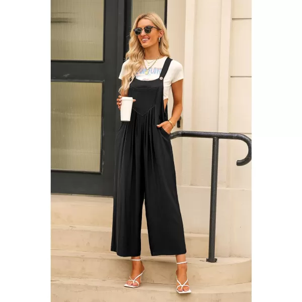 imageluvamia Jumpsuits for Women Casual Loose Wide Leg Boho Overall Jumpsuit Baggy Summer Outfits with Pockets Bib OverallsBlack New