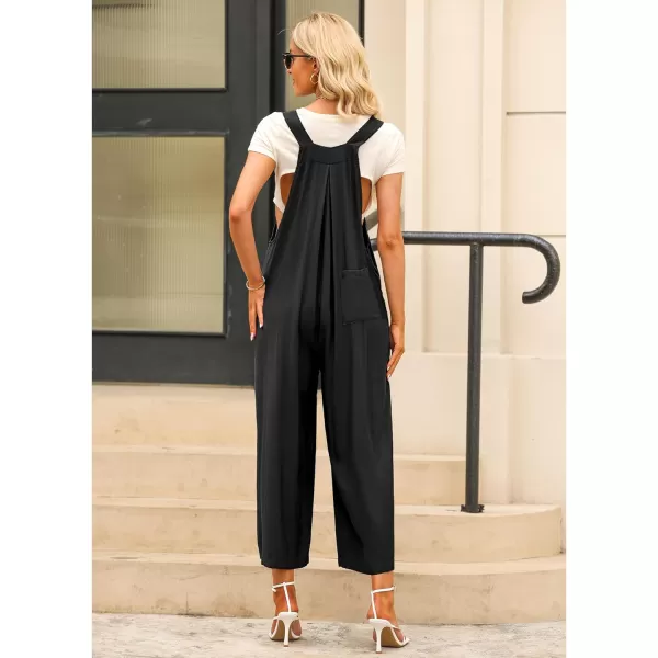 imageluvamia Jumpsuits for Women Casual Loose Wide Leg Boho Overall Jumpsuit Baggy Summer Outfits with Pockets Bib OverallsBlack New