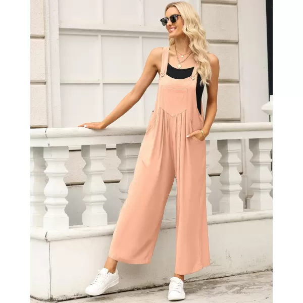 imageluvamia Jumpsuits for Women Casual Loose Wide Leg Boho Overall Jumpsuit Baggy Summer Outfits with Pockets Bib OverallsCoral Sands