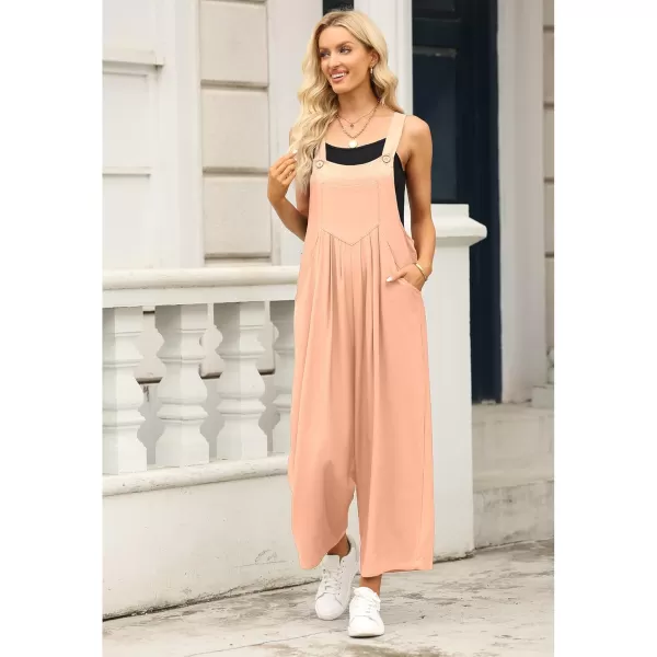 imageluvamia Jumpsuits for Women Casual Loose Wide Leg Boho Overall Jumpsuit Baggy Summer Outfits with Pockets Bib OverallsCoral Sands