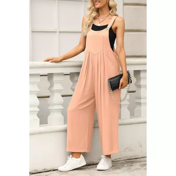 imageluvamia Jumpsuits for Women Casual Loose Wide Leg Boho Overall Jumpsuit Baggy Summer Outfits with Pockets Bib OverallsCoral Sands