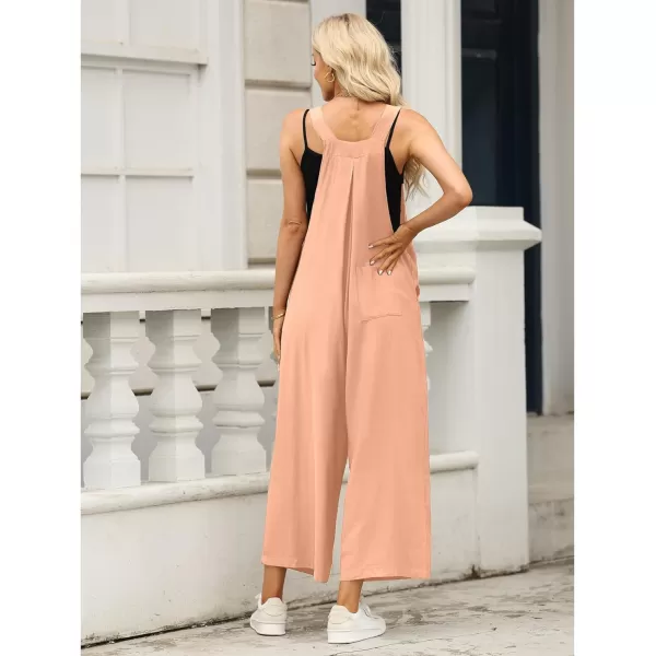 imageluvamia Jumpsuits for Women Casual Loose Wide Leg Boho Overall Jumpsuit Baggy Summer Outfits with Pockets Bib OverallsCoral Sands