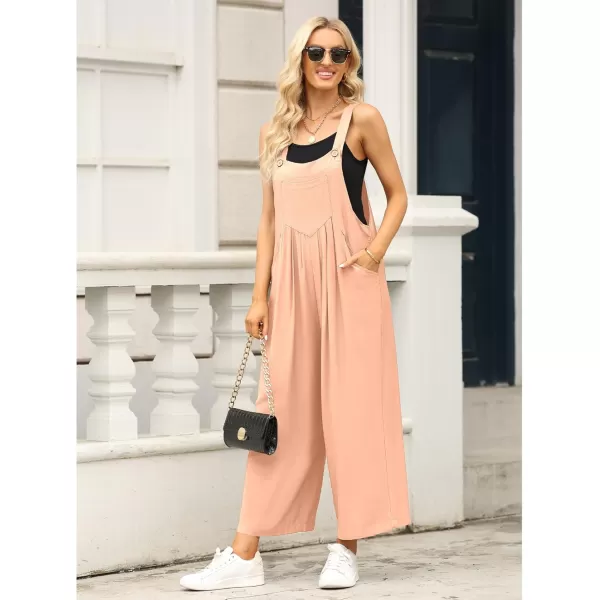 imageluvamia Jumpsuits for Women Casual Loose Wide Leg Boho Overall Jumpsuit Baggy Summer Outfits with Pockets Bib OverallsCoral Sands