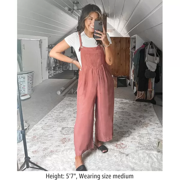 imageluvamia Jumpsuits for Women Casual Loose Wide Leg Boho Overall Jumpsuit Baggy Summer Outfits with Pockets Bib OverallsCranberry