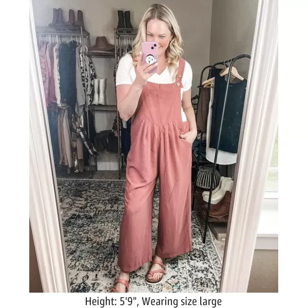 imageluvamia Jumpsuits for Women Casual Loose Wide Leg Boho Overall Jumpsuit Baggy Summer Outfits with Pockets Bib OverallsCranberry