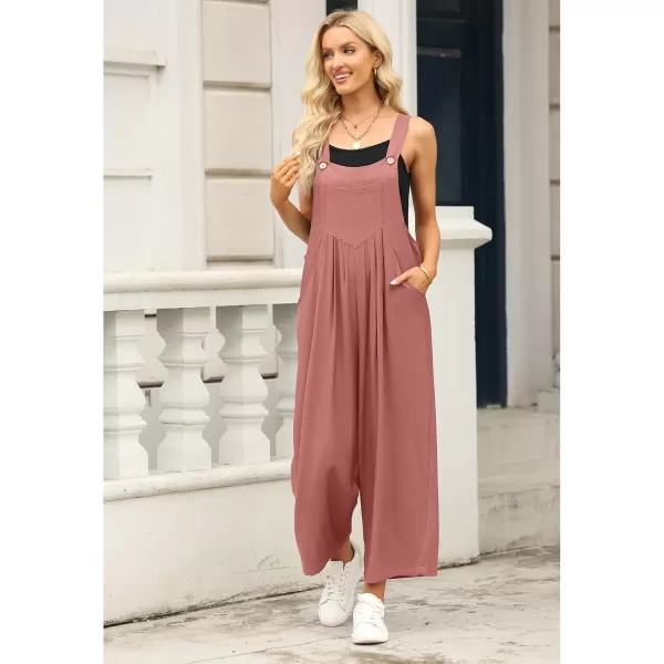 imageluvamia Jumpsuits for Women Casual Loose Wide Leg Boho Overall Jumpsuit Baggy Summer Outfits with Pockets Bib OverallsCranberry