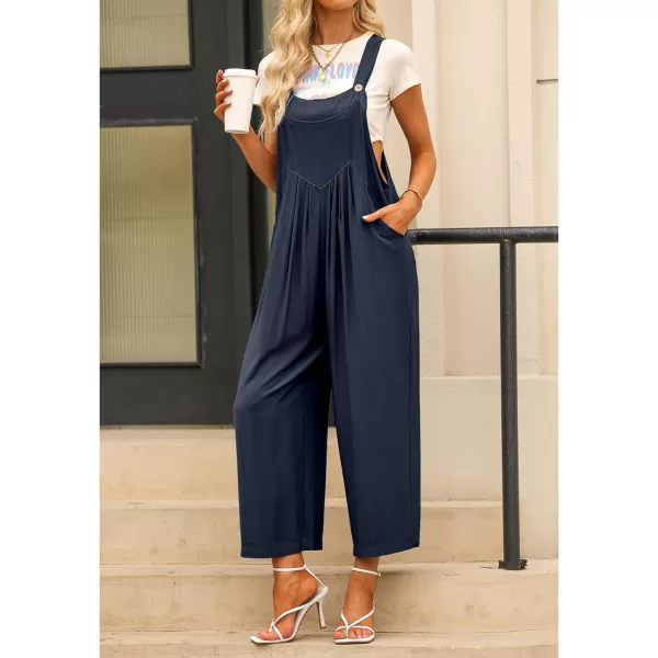 imageluvamia Jumpsuits for Women Casual Loose Wide Leg Boho Overall Jumpsuit Baggy Summer Outfits with Pockets Bib OverallsDark Blue