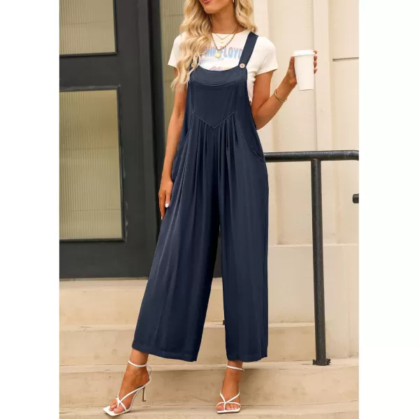 imageluvamia Jumpsuits for Women Casual Loose Wide Leg Boho Overall Jumpsuit Baggy Summer Outfits with Pockets Bib OverallsDark Blue