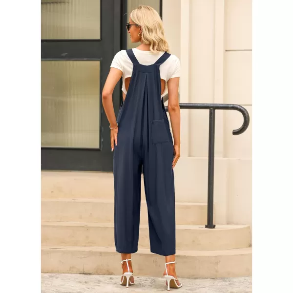 imageluvamia Jumpsuits for Women Casual Loose Wide Leg Boho Overall Jumpsuit Baggy Summer Outfits with Pockets Bib OverallsDark Blue