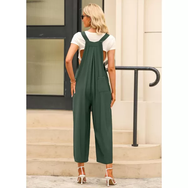 imageluvamia Jumpsuits for Women Casual Loose Wide Leg Boho Overall Jumpsuit Baggy Summer Outfits with Pockets Bib OverallsEvergreen