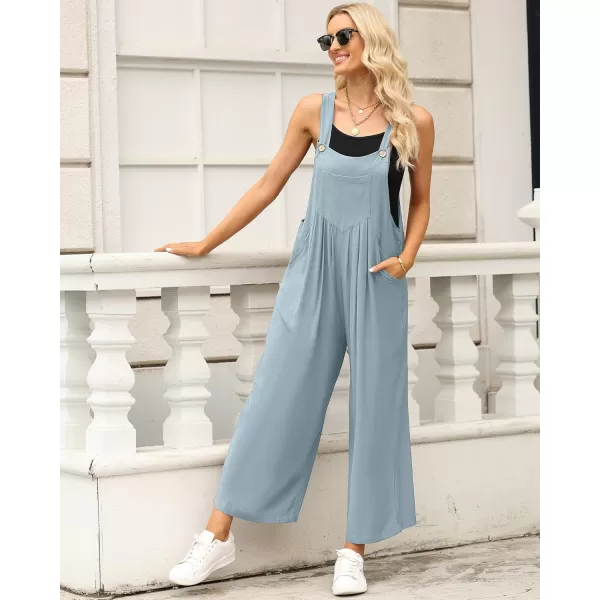 imageluvamia Jumpsuits for Women Casual Loose Wide Leg Boho Overall Jumpsuit Baggy Summer Outfits with Pockets Bib OverallsLake Blue