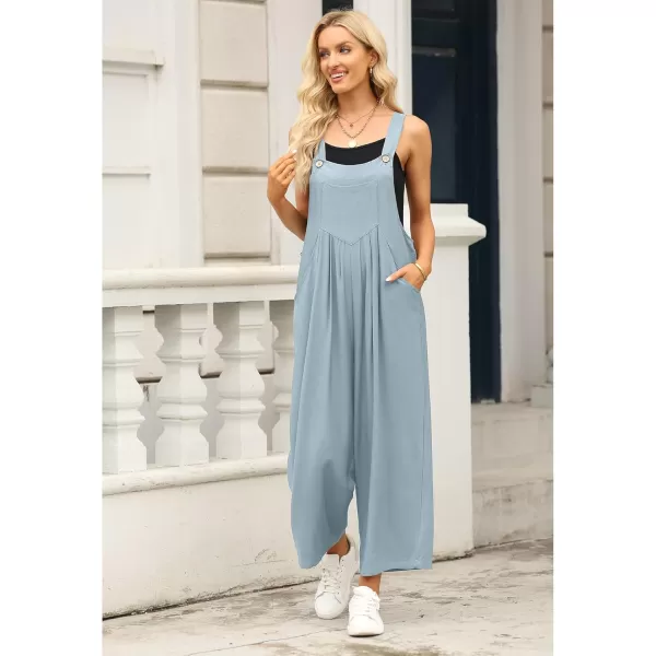 imageluvamia Jumpsuits for Women Casual Loose Wide Leg Boho Overall Jumpsuit Baggy Summer Outfits with Pockets Bib OverallsLake Blue