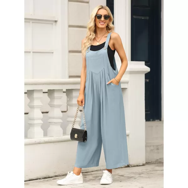 imageluvamia Jumpsuits for Women Casual Loose Wide Leg Boho Overall Jumpsuit Baggy Summer Outfits with Pockets Bib OverallsLake Blue