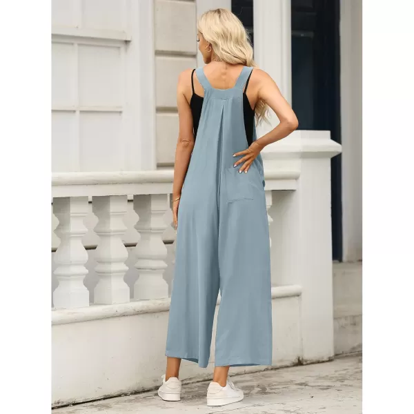 imageluvamia Jumpsuits for Women Casual Loose Wide Leg Boho Overall Jumpsuit Baggy Summer Outfits with Pockets Bib OverallsLake Blue