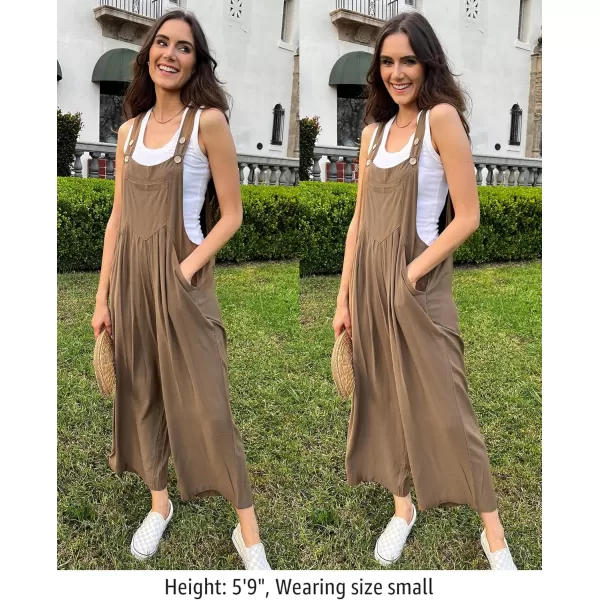 imageluvamia Jumpsuits for Women Casual Loose Wide Leg Boho Overall Jumpsuit Baggy Summer Outfits with Pockets Bib OverallsRubber Brown