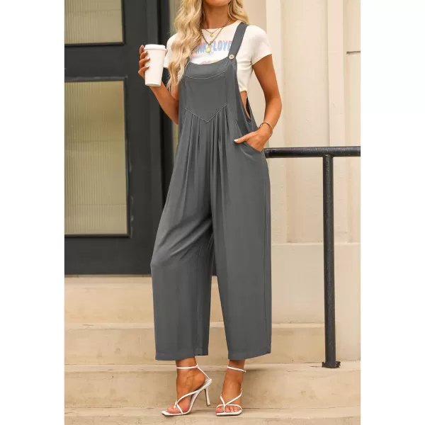 imageluvamia Jumpsuits for Women Casual Loose Wide Leg Boho Overall Jumpsuit Baggy Summer Outfits with Pockets Bib OverallsUltimate Gray