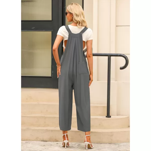 imageluvamia Jumpsuits for Women Casual Loose Wide Leg Boho Overall Jumpsuit Baggy Summer Outfits with Pockets Bib OverallsUltimate Gray