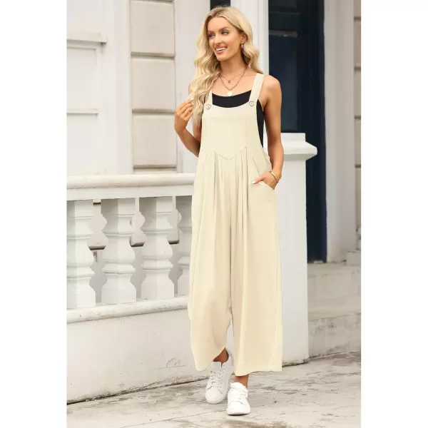 imageluvamia Jumpsuits for Women Casual Loose Wide Leg Boho Overall Jumpsuit Baggy Summer Outfits with Pockets Bib OverallsVanilla Ice